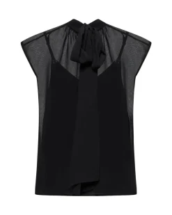 Black Top with Veiled Shoulders and Bow at the Neck