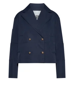 Blue Double-Breasted Jacket with Decorative Buttons