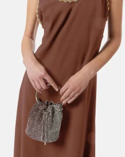 Bucket bag with rhinestones and handle