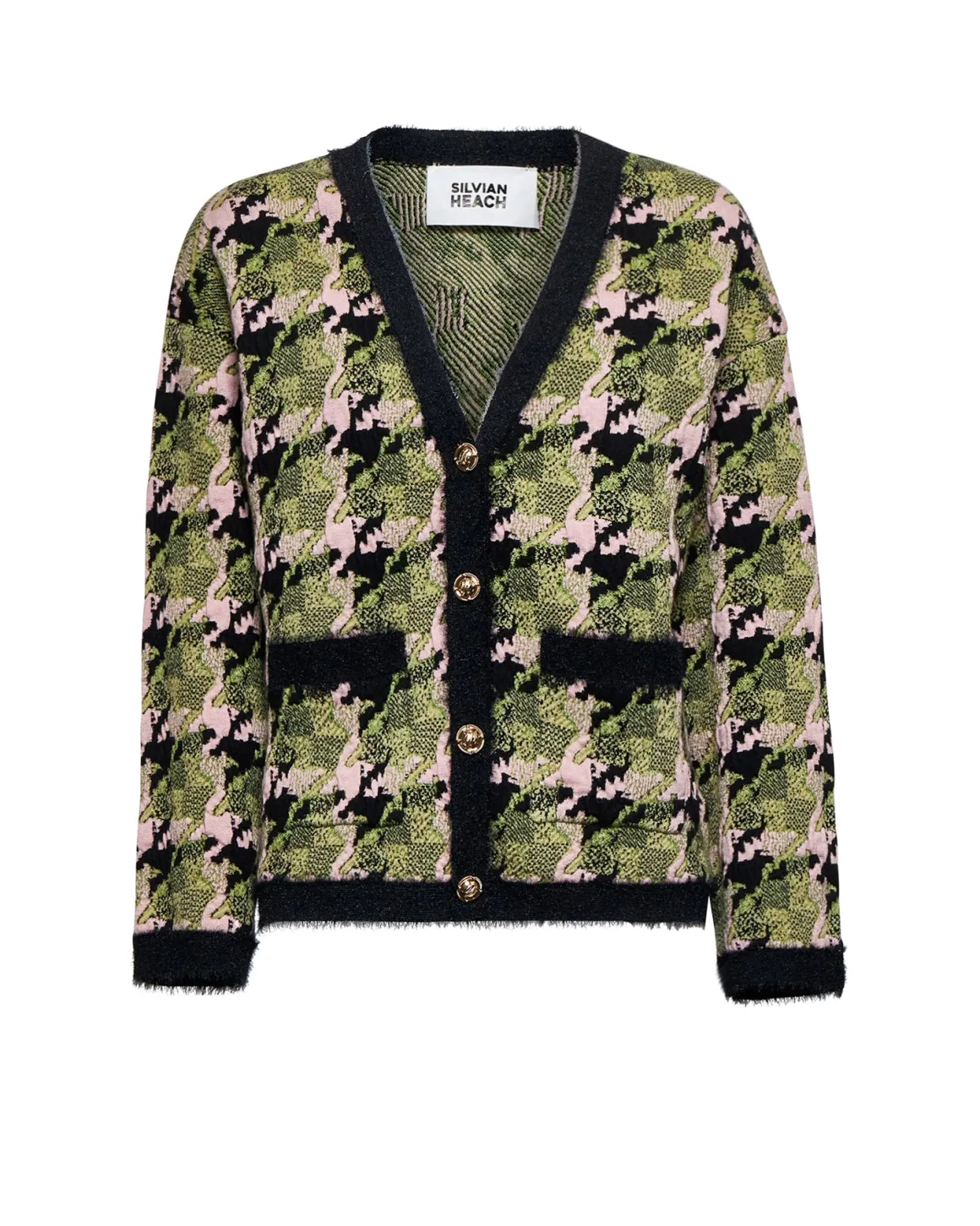Cardigan with graphic design and decorative buttons