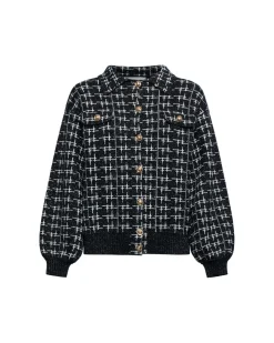 Cardigan with woven structure and voluminous sleeves