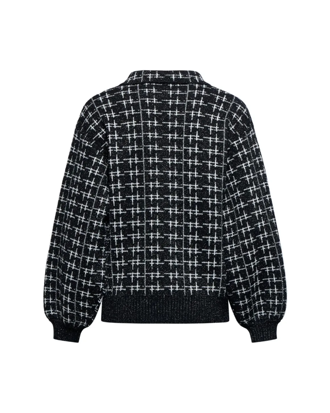 Cardigan with woven structure and voluminous sleeves