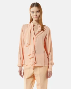 Chiffon blouse with flyats and perforated details