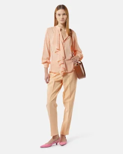 Chiffon blouse with flyats and perforated details