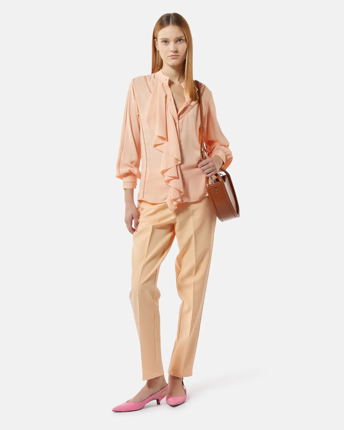Chiffon blouse with flyats and perforated details