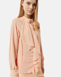 Chiffon blouse with flyats and perforated details