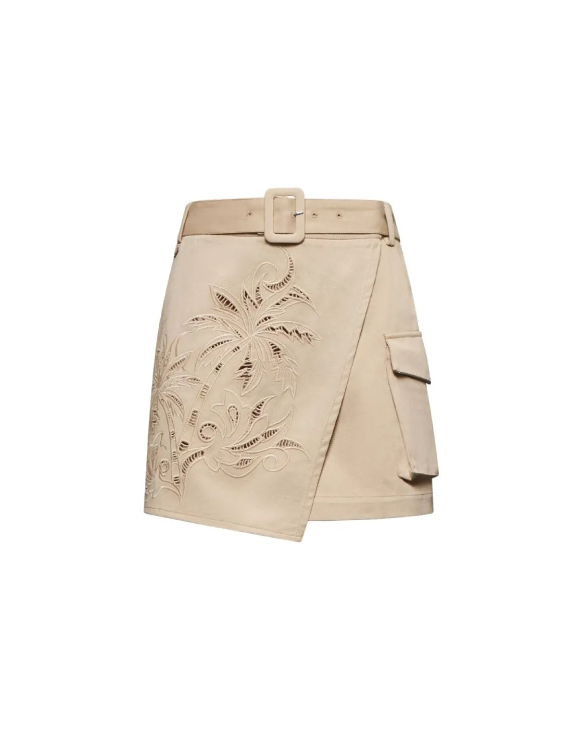 Cotton miniskirt with pierced embroidery and cargo pockets