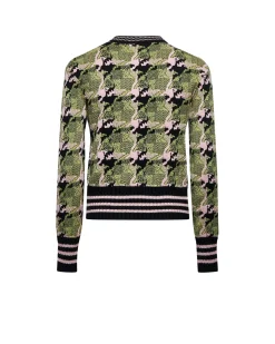Crew neck cardigan with contrasting pattern