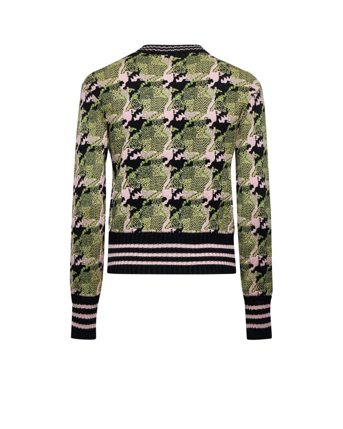 Crew neck cardigan with contrasting pattern