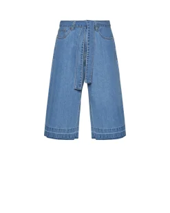 Cropped trousers with integrated belt