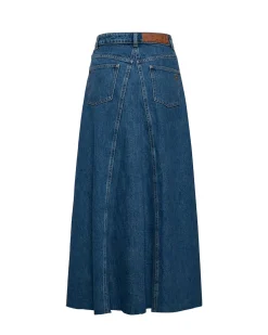 Denim longuette skirt with slit