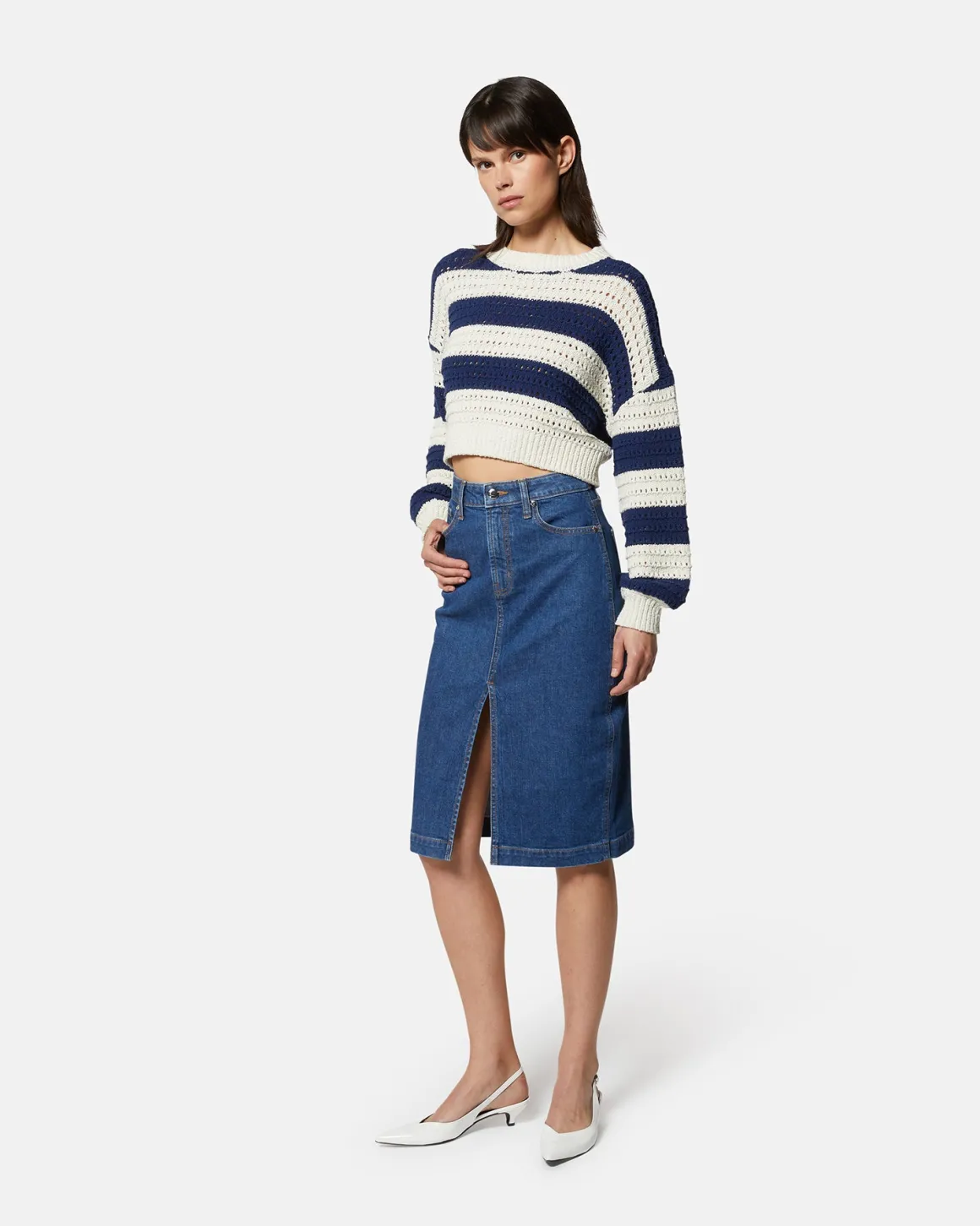 Denim skirt with slit