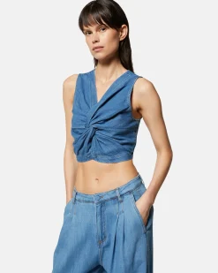 Denim top with central knot