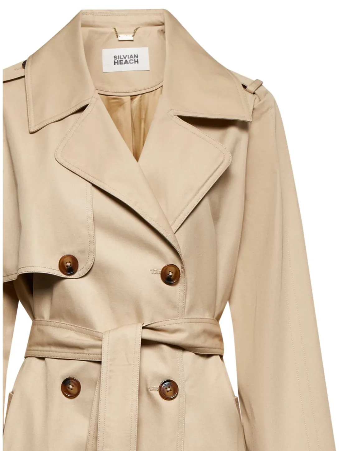 Double-breasted trench coat with belt at the waist