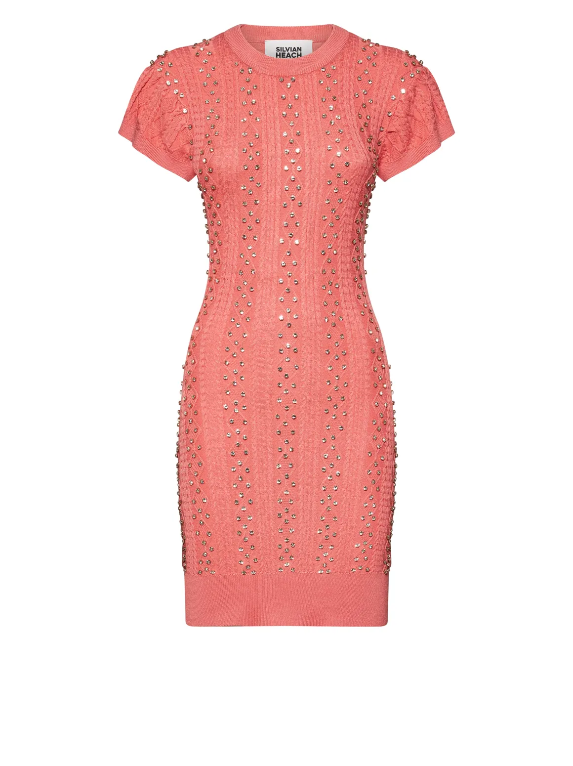 Dress with decorated surface and essential lines