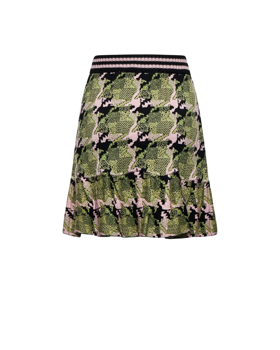 Flared skirt with contrasting pattern