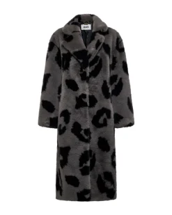 Long animalier faux fur coat