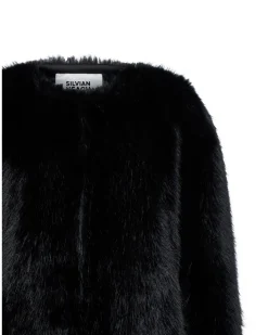 Long black faux fur coat