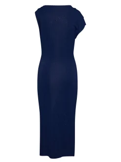 Long Dress with Draped Neckline and Bright Details