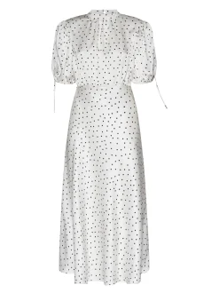 Long dress with graphic pattern and voluminous sleeves