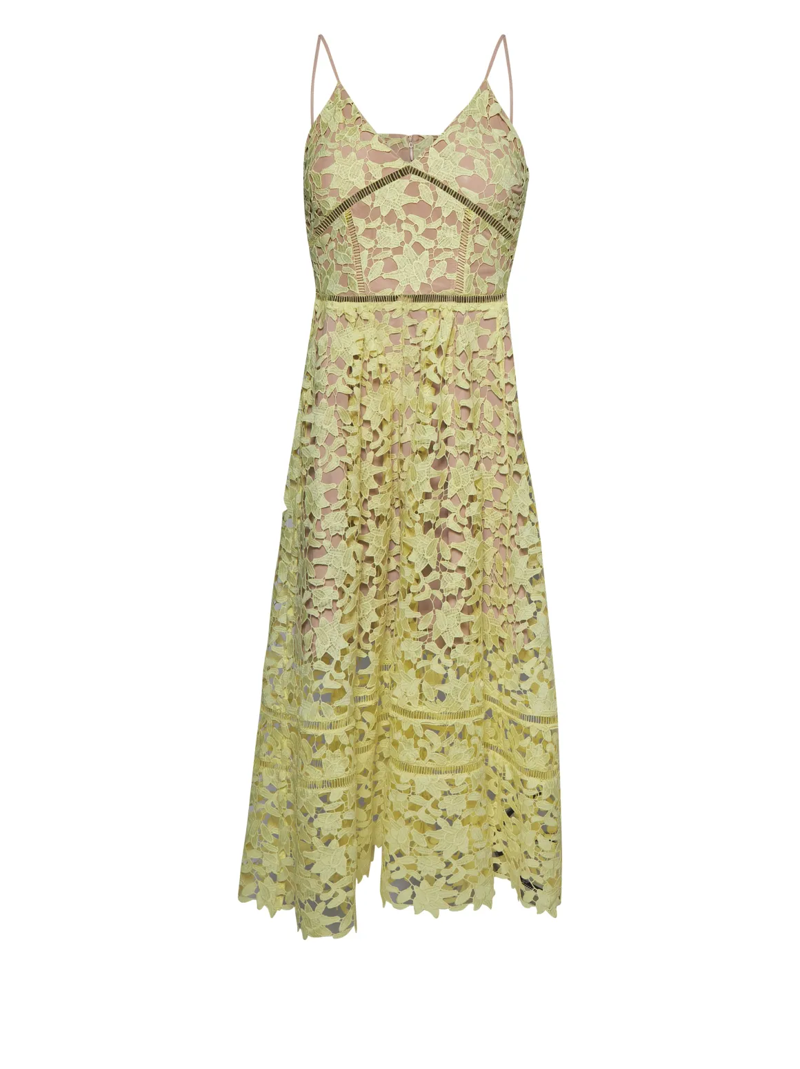 Long dress with openwork floral motif and refined design