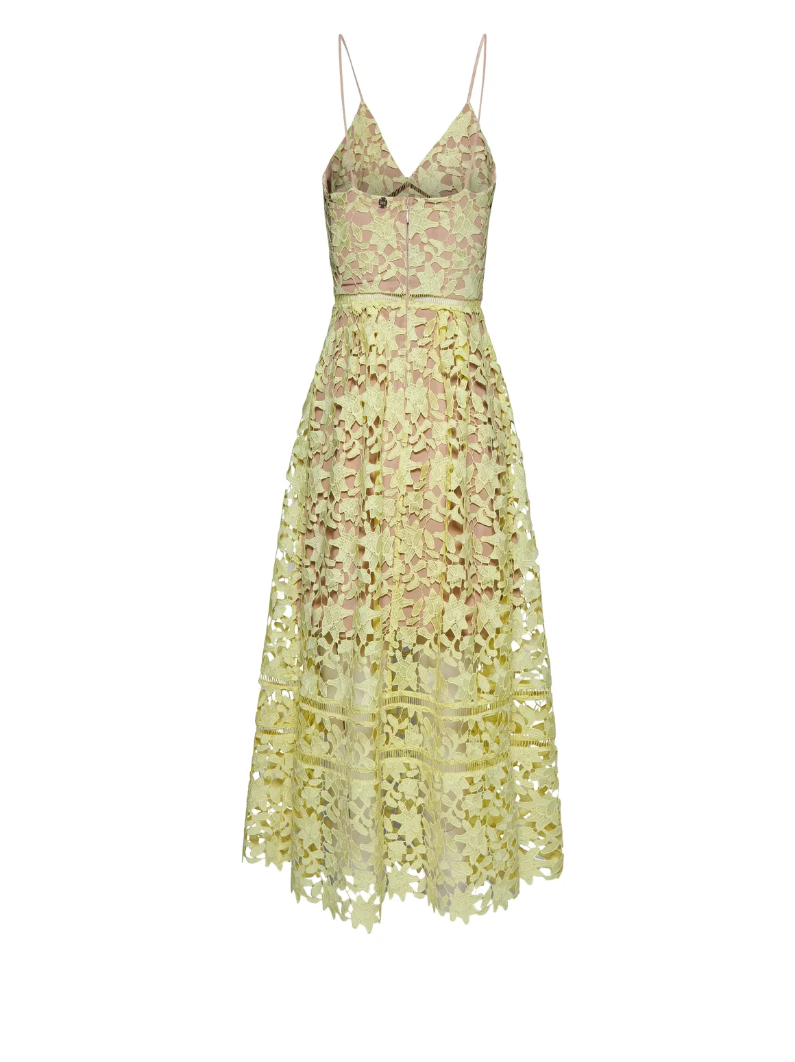Long dress with openwork floral motif and refined design