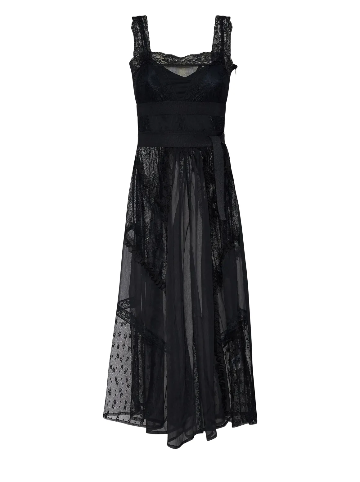 Long dress with plays of transparencies and refined design