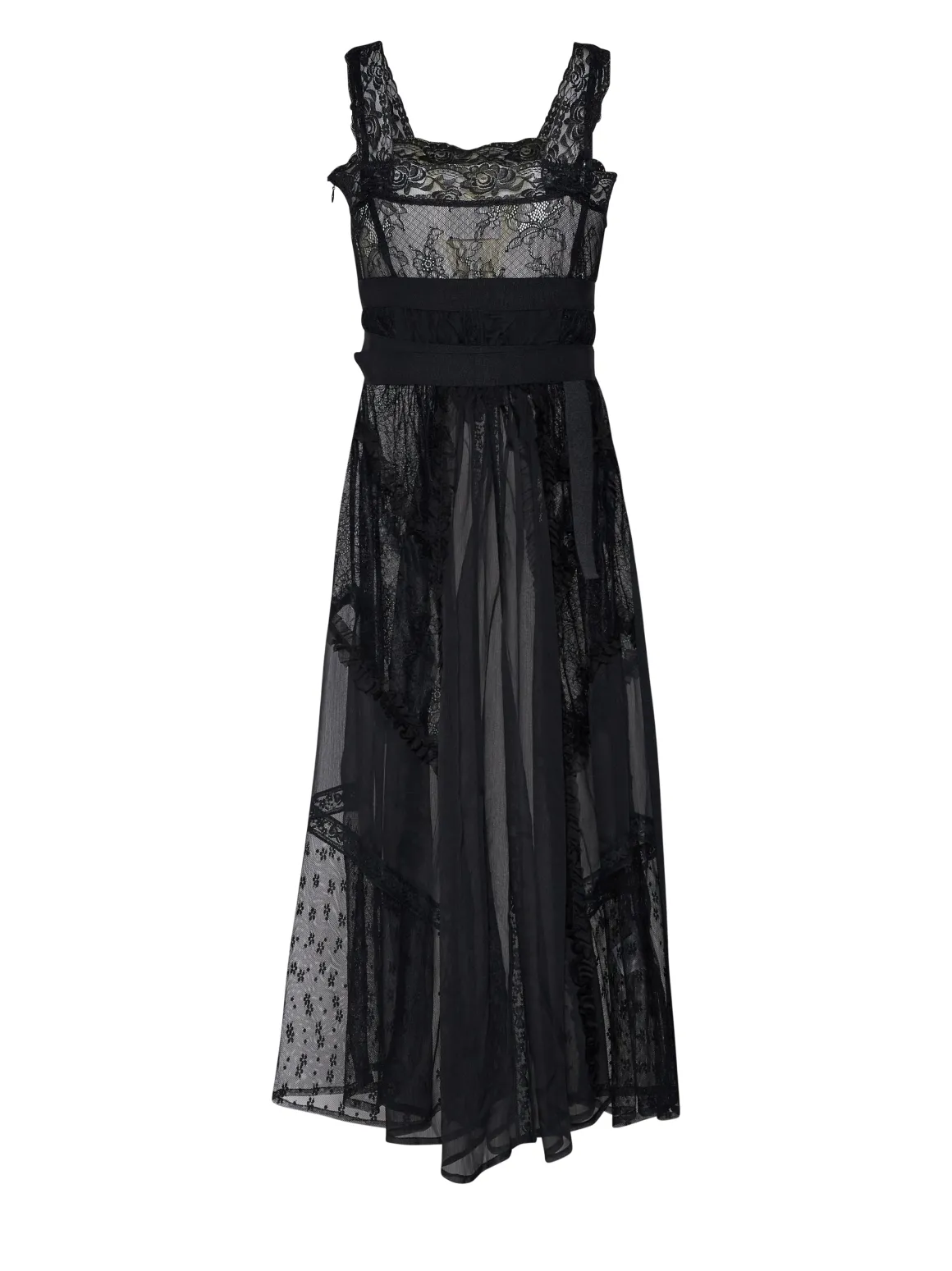 Long dress with plays of transparencies and refined design