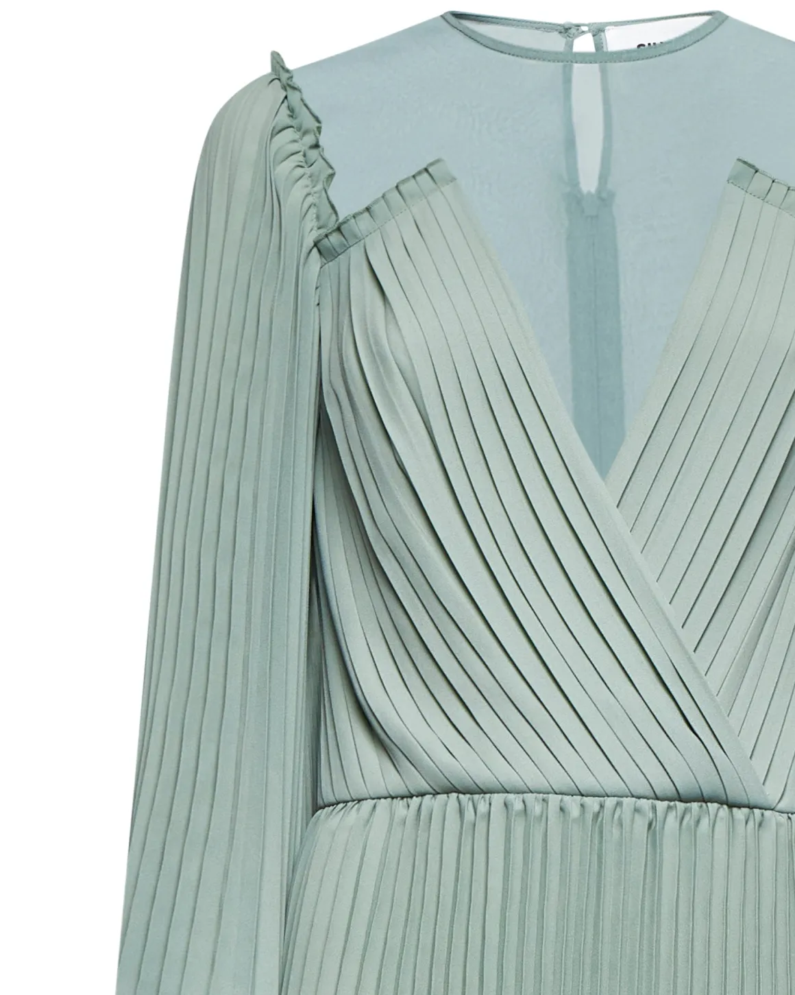 Long dress with pleats and crossover neckline