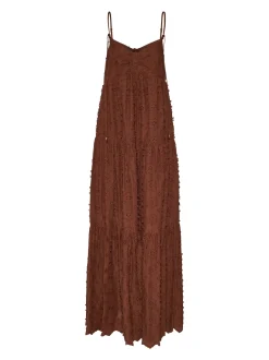 Long dress with thin straps and decorated surface