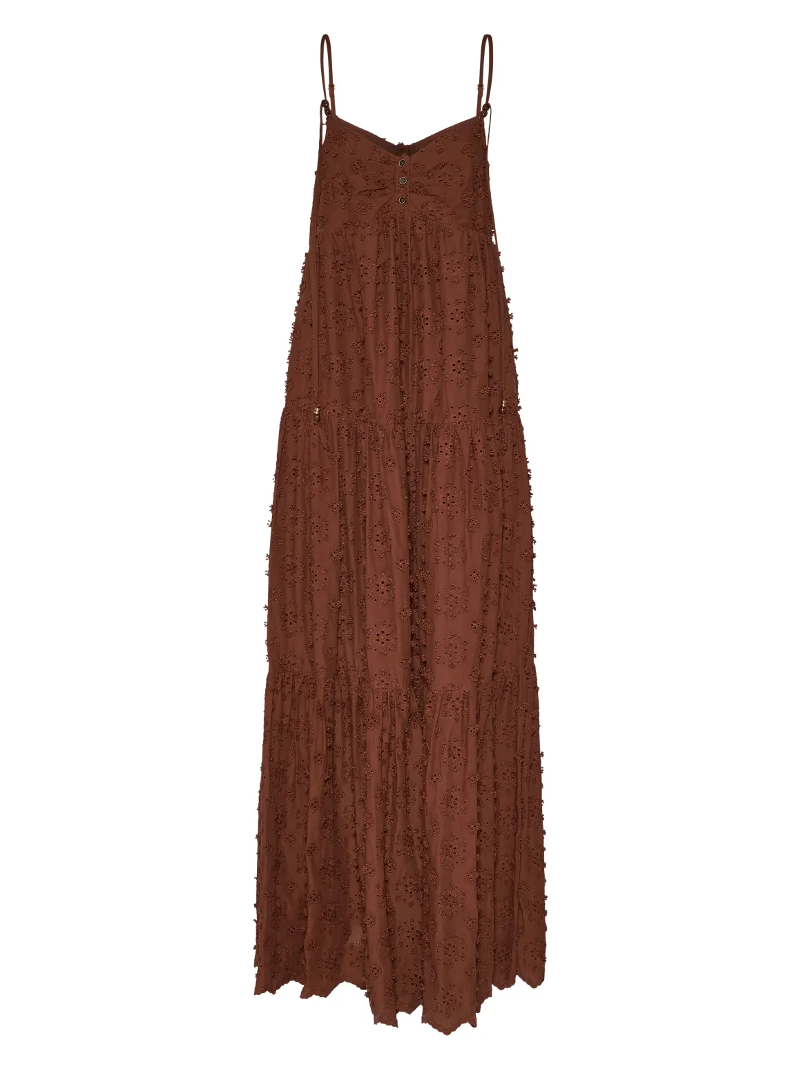 Long dress with thin straps and decorated surface
