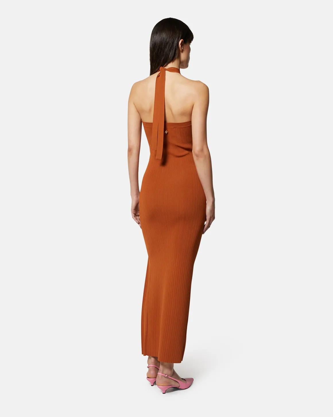 Long knitted dress with cross neckline