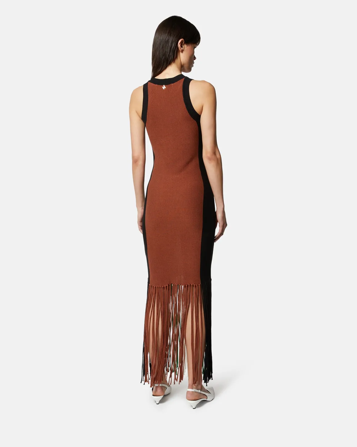 Long multicolor striped dress with fringes