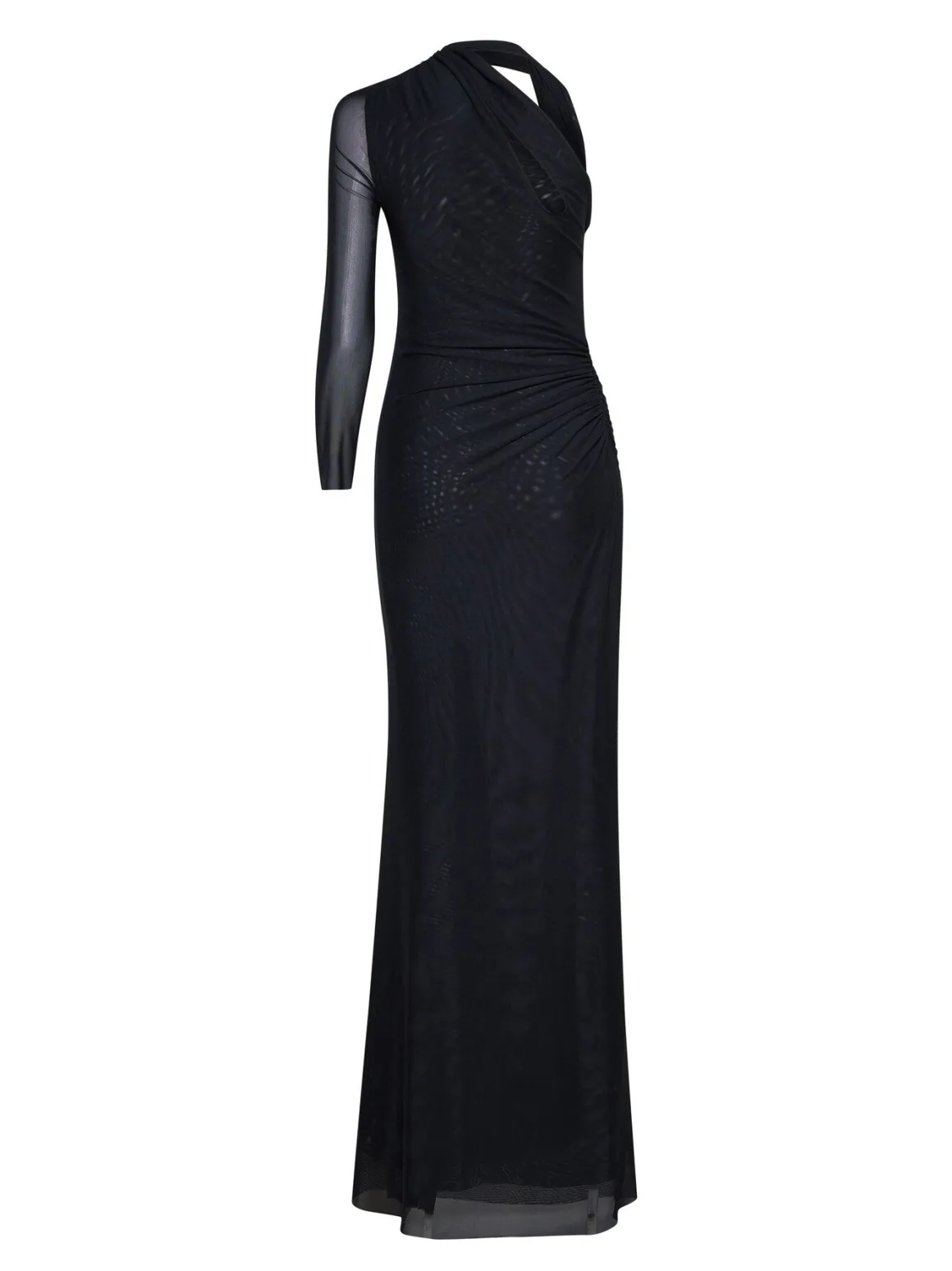 Long one-shoulder dress with sculptural drapes