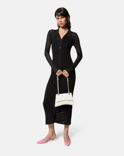Long ribbed jersey dress with buttons