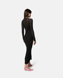 Long ribbed jersey dress with buttons