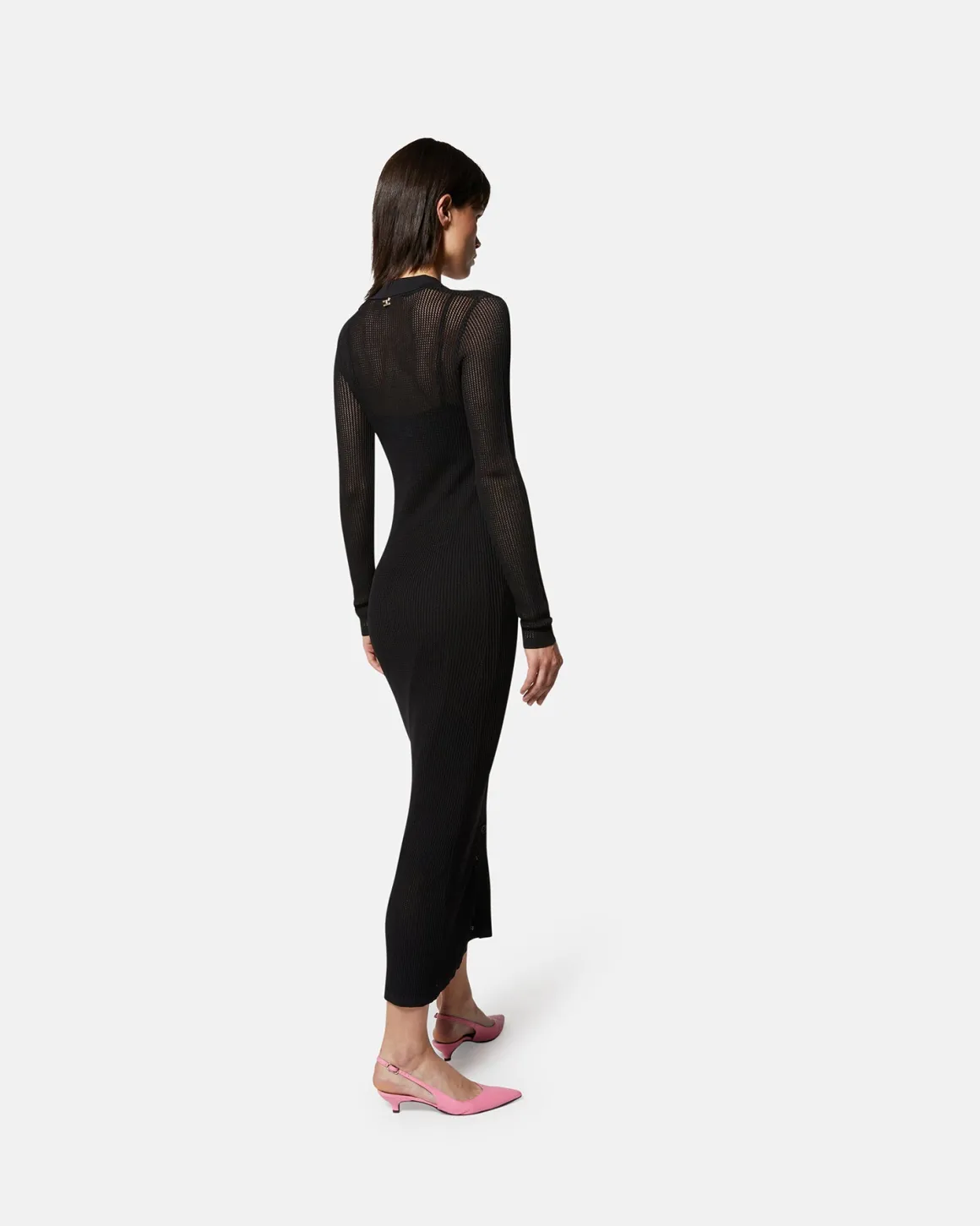 Long ribbed jersey dress with buttons