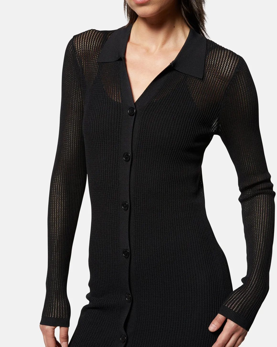 Long ribbed jersey dress with buttons