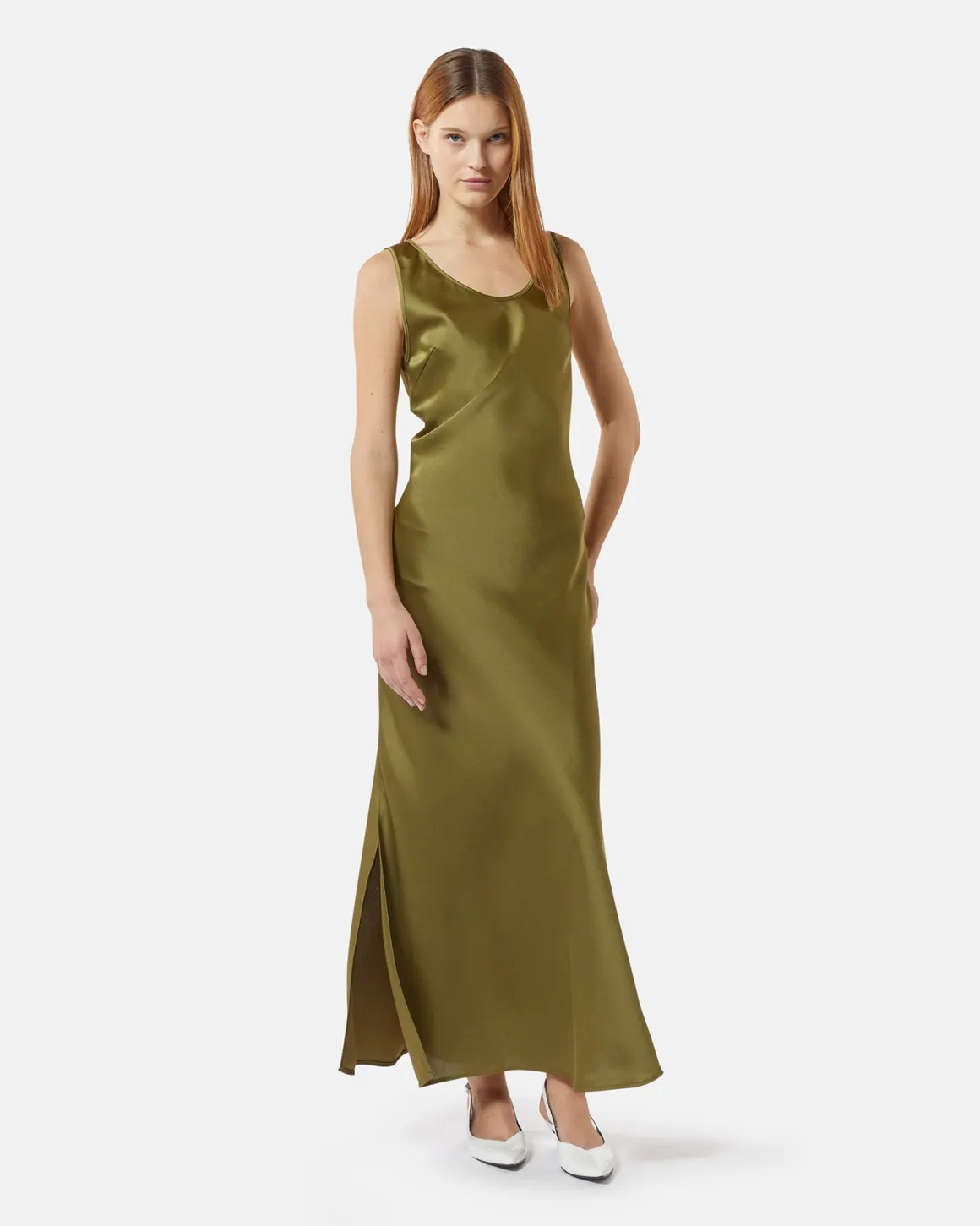 Long satin dress with side slit