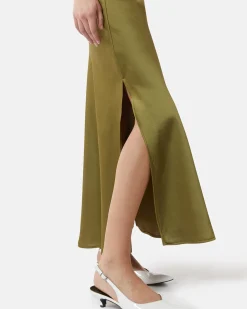 Long satin dress with side slit