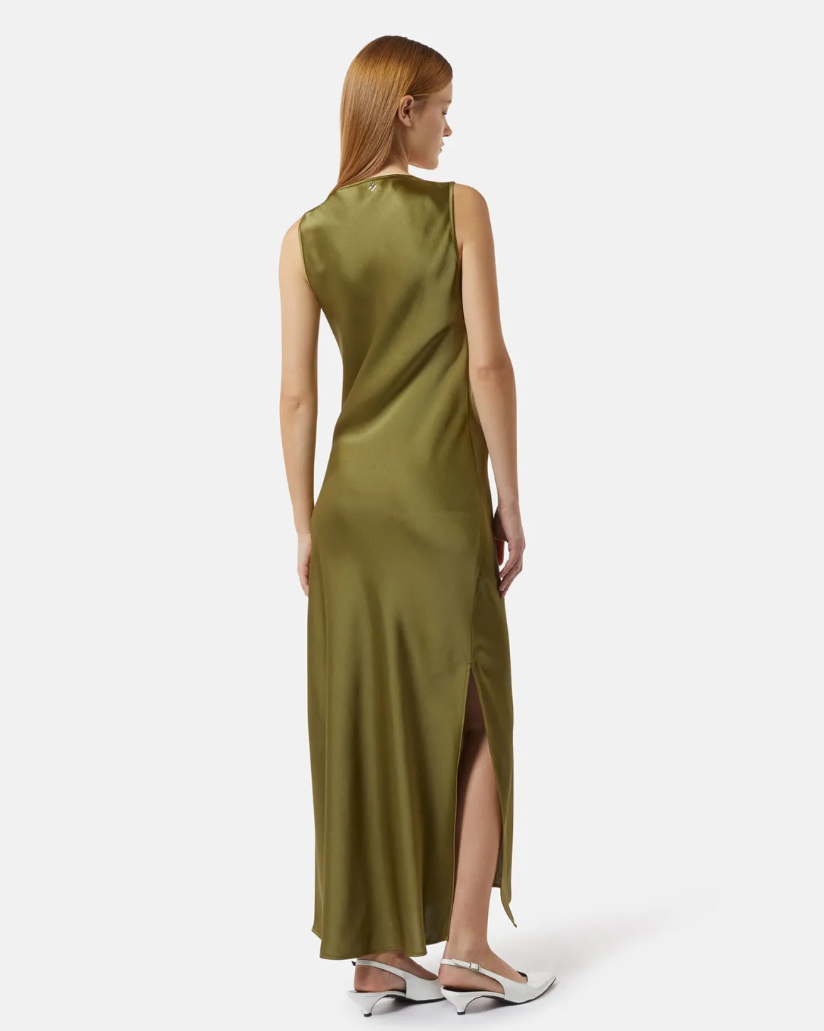 Long satin dress with side slit
