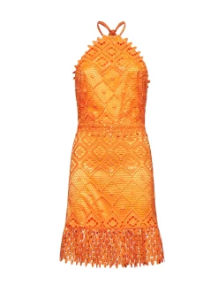Midi dress in crochet lace with American neckline