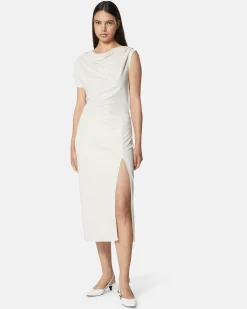 Midi dress with drapes and side slit