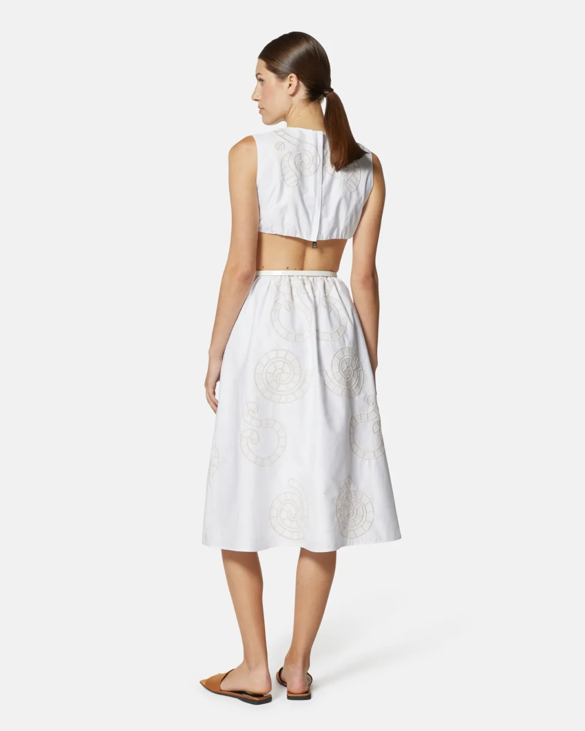 Midi dress with embroidery and cut-out details