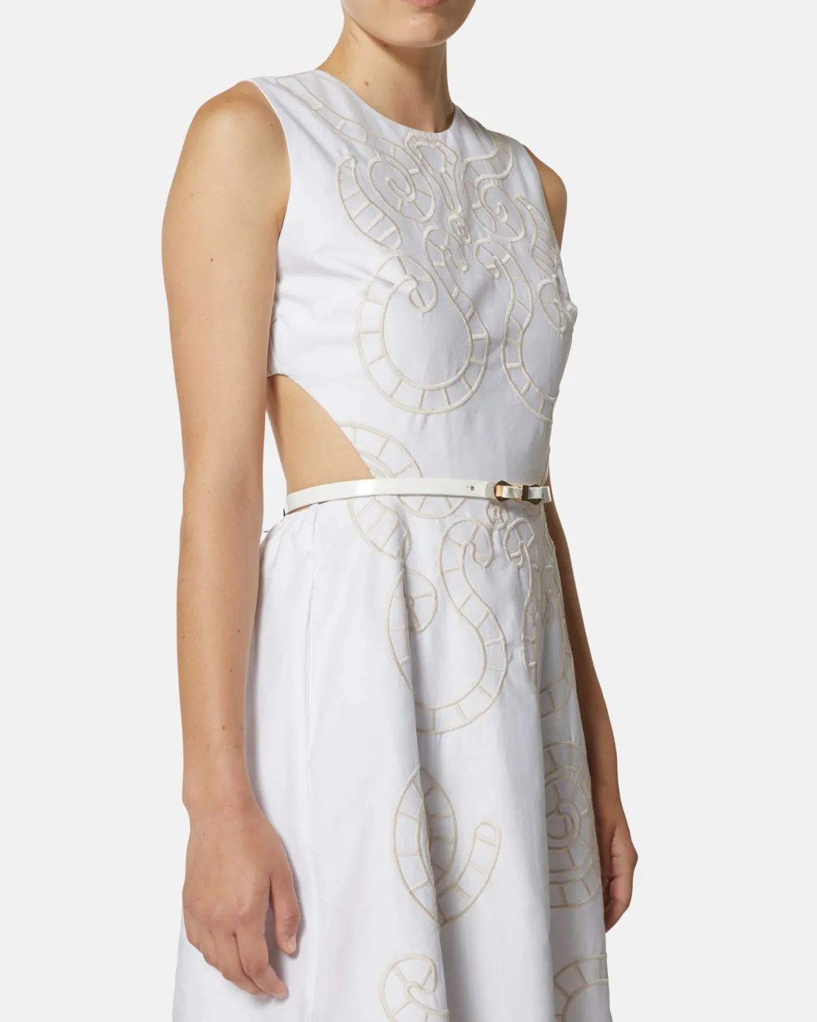 Midi dress with embroidery and cut-out details