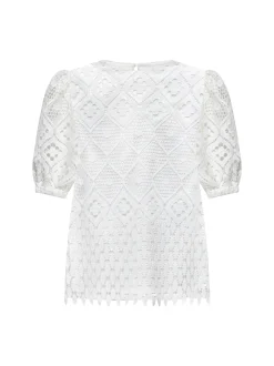 Pitched lace blouse with puff sleeves