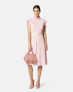 Pleated midi dress with belt