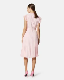 Pleated midi dress with belt