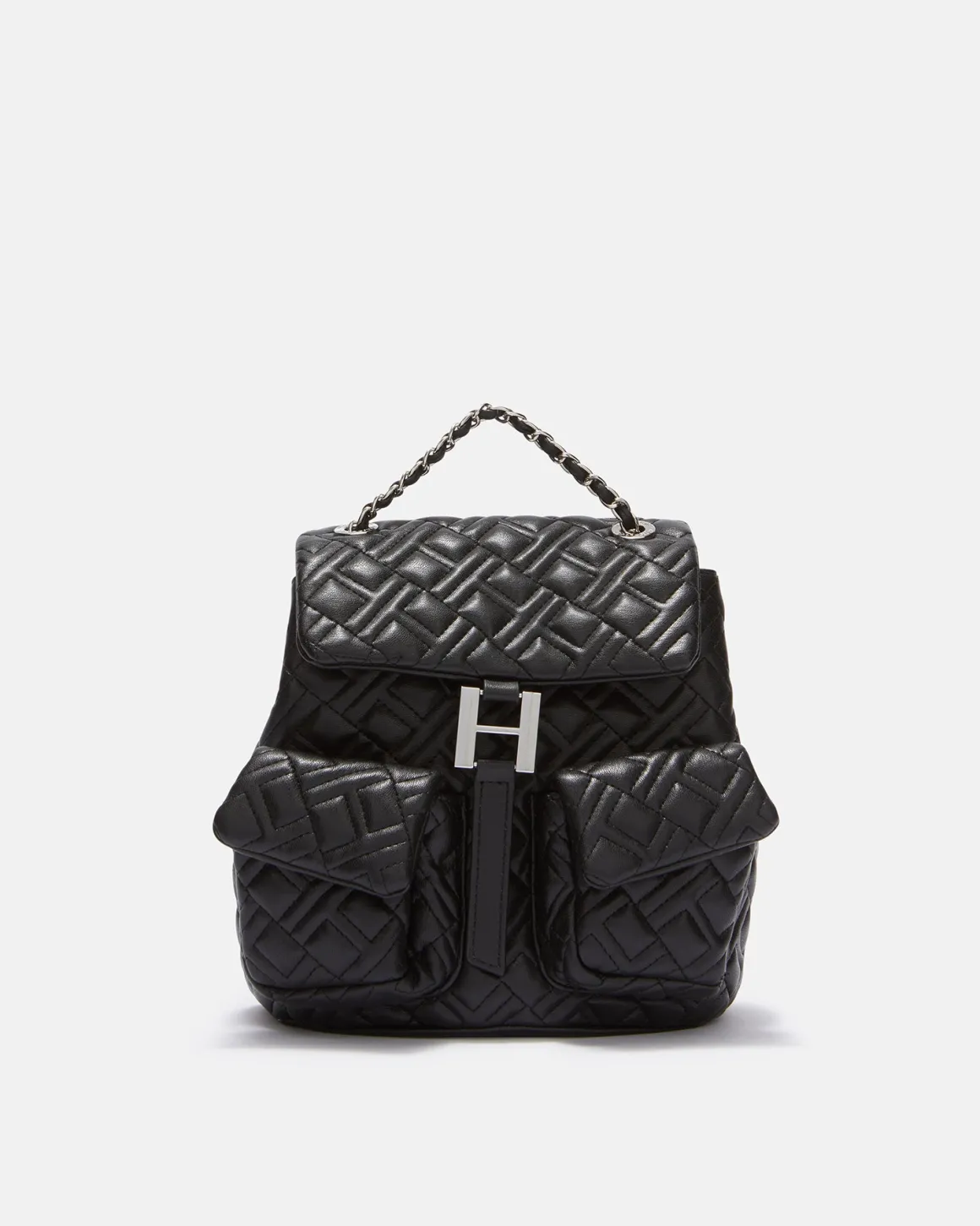 Quilted eco -leather backpack with flap closure