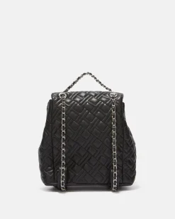 Quilted eco -leather backpack with flap closure